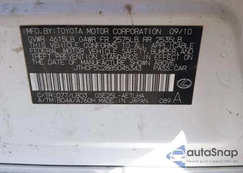 2011 Lexus Is 250 z USA, uszkodzony, nr VIN JTHCF5C28B5045343